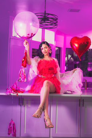 Storia Vibrant Pink Tulle Ruffle dress -