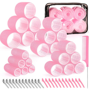 4 Sizes Self-Grip Hair Rollers Set for Long, Short Hair and Bangs - 50 Pcs with Clips (25mm, 36mm, 48mm, 60mm)
