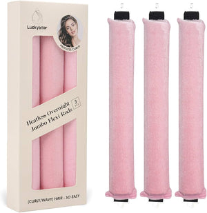 Jumbo Heatless Hair Curler, 3pcs Pink Flexi Rods - Soft Velvet Overnight Sleeping Curls Styling Tools for All Hair Types, Heatless Curls