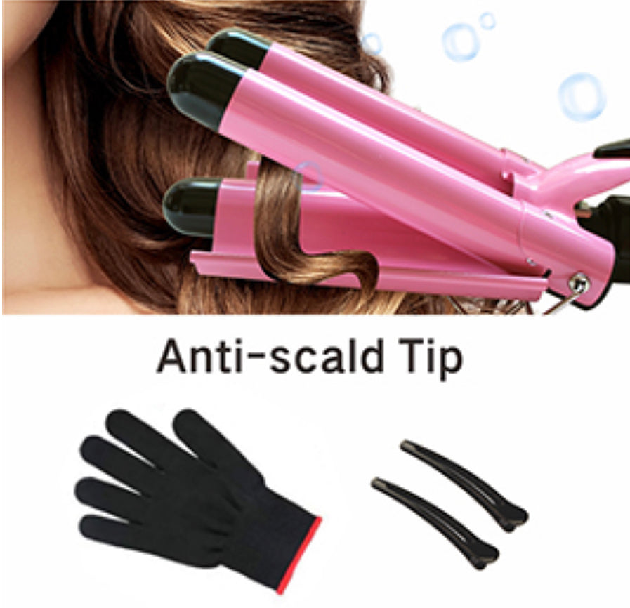 3 Barrel Curling Iron Hair Crimper 25mm (1 in) Professional Hair Curling Wand With Two Temperature Control, Fast Heating Portable Crimpers for Waving Hair