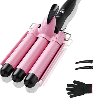 3 Barrel Curling Iron Hair Crimper 25mm (1 in) Professional Hair Curling Wand With Two Temperature Control, Fast Heating Portable Crimpers for Waving Hair