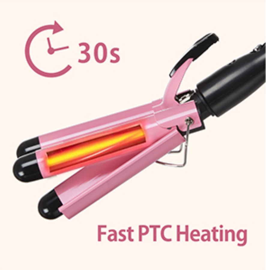 3 Barrel Curling Iron Hair Crimper 25mm (1 in) Professional Hair Curling Wand With Two Temperature Control, Fast Heating Portable Crimpers for Waving Hair