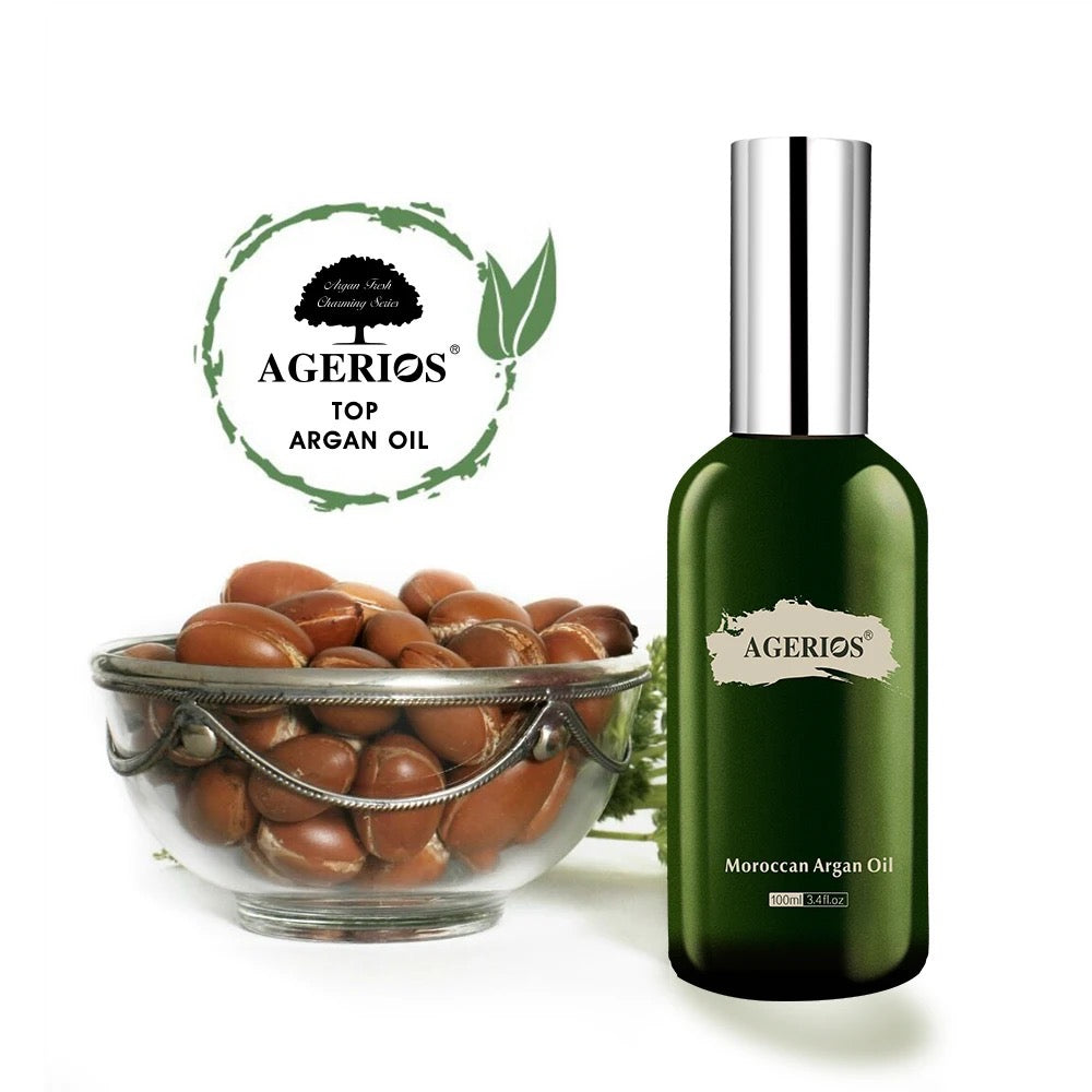 Top Organic Moroccan Argan Oil with Vitamin E / Leave-In / Protects Against Heat / Prevents Damage and Prolongs Hair Color / Anti-Frizz / Adds Shine / For All Hair Types / 100ml / 3.4 oz